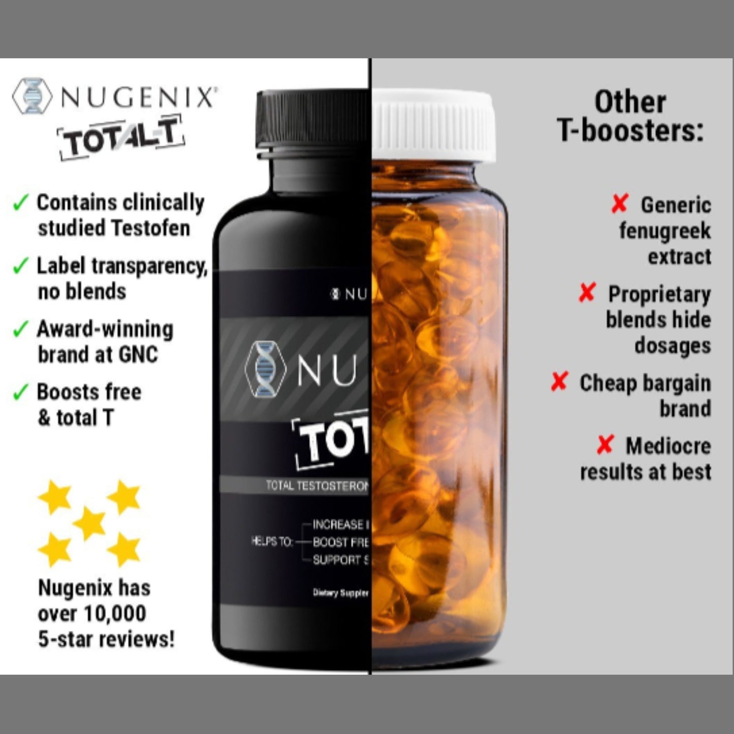 Nugenix Total-T - Free & Total Testosterone Booster - 90 Count (Three Pack) - Boosts Lean Muscle Mass & Male Vitality