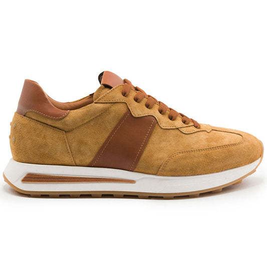 66-265-CGN ROXI Suede & Calfskin Sneaker, Cognac