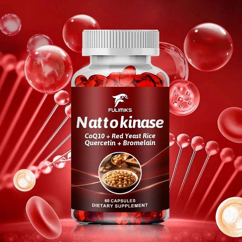 Nattokinase Capsules with CoQ10 - Red Yeast Rice - Quercetin -Bromelain, Brain Health and Normal Blood Flow