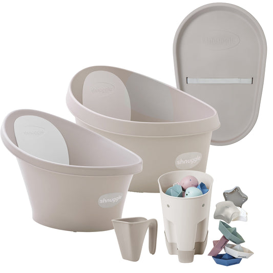 Shnuggle Growing Family Bath Time Bundle: Baby & Toddler Bath + Changing Mat Bundle - 7-Piece Set for Bath & Diaper Time