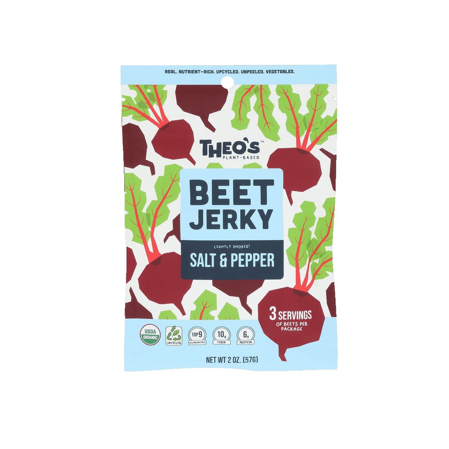 Theo's Plant-based - Organic Beet Jerky, Spicy Sriracha, 2 oz (Pack of 6) - Vegan Snack Food