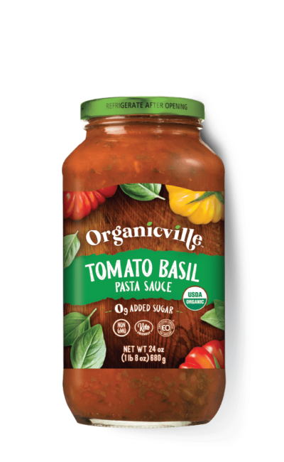 Organicville Pasta Sauce, Tom Basil Whole, 24oz (Pack of 6)
