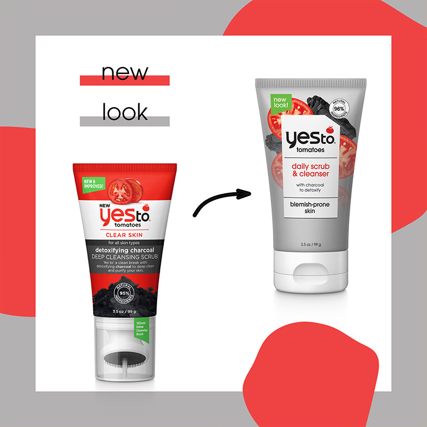 tomatoes daily scrub & cleanser with charcoal to detoxify for blemish-prone skin