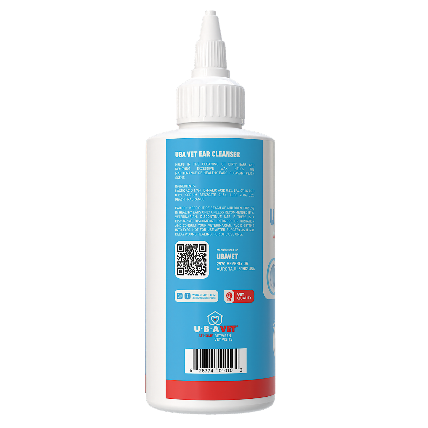 UBAVET Vet Ear Cleansing Solution for Dogs & Cats – (4 fl oz / 120ml)