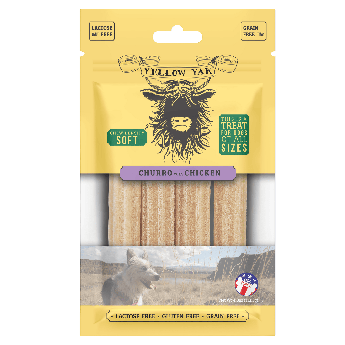 Yellow Yak Churro Chew Chicken Dense Soft Density Dog Treats 6 x 4 Oz