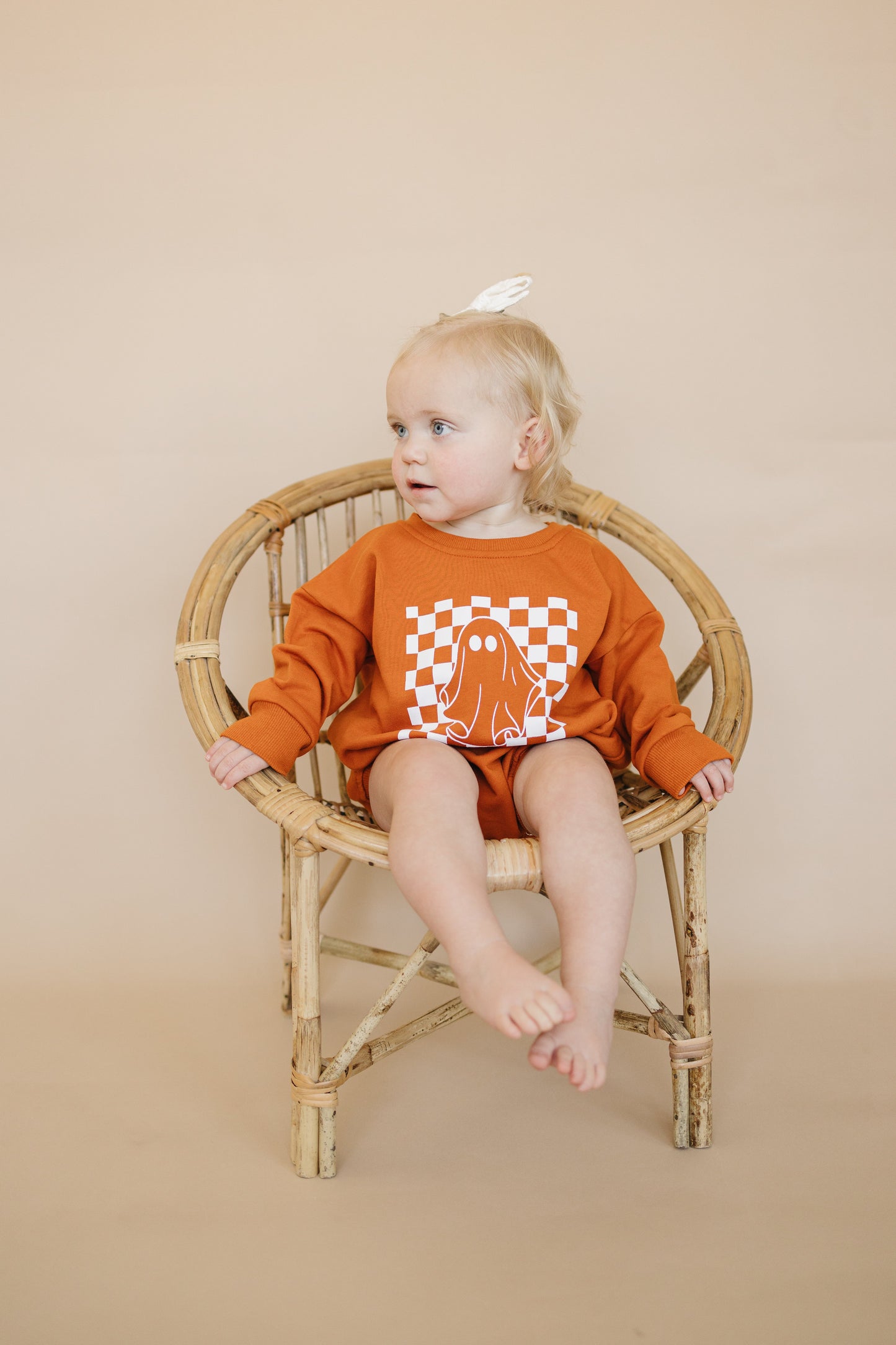 Checkered Ghost Sweatshirt Romper