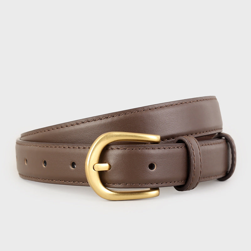 Skinny Leather Belt with Golden Buckle
