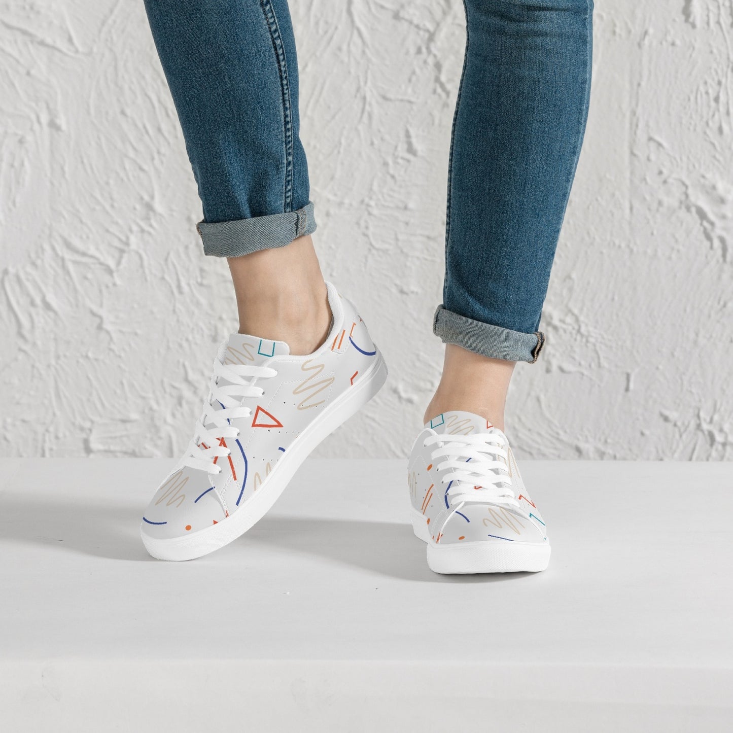 SHO-016GY-24 Classic Leather Sneakers - White Gray