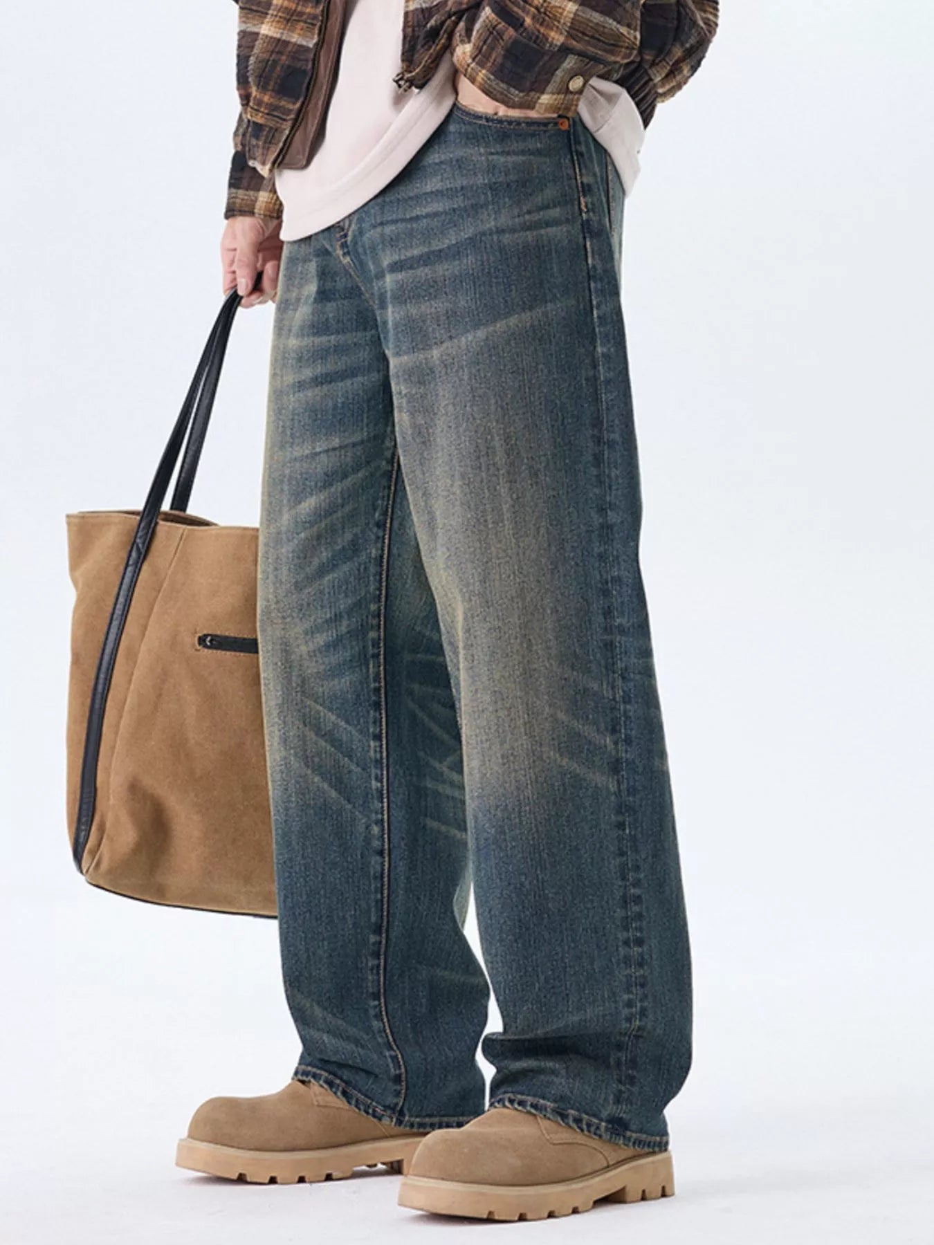 Men's Plus Size Wash Wide Leg Jeans