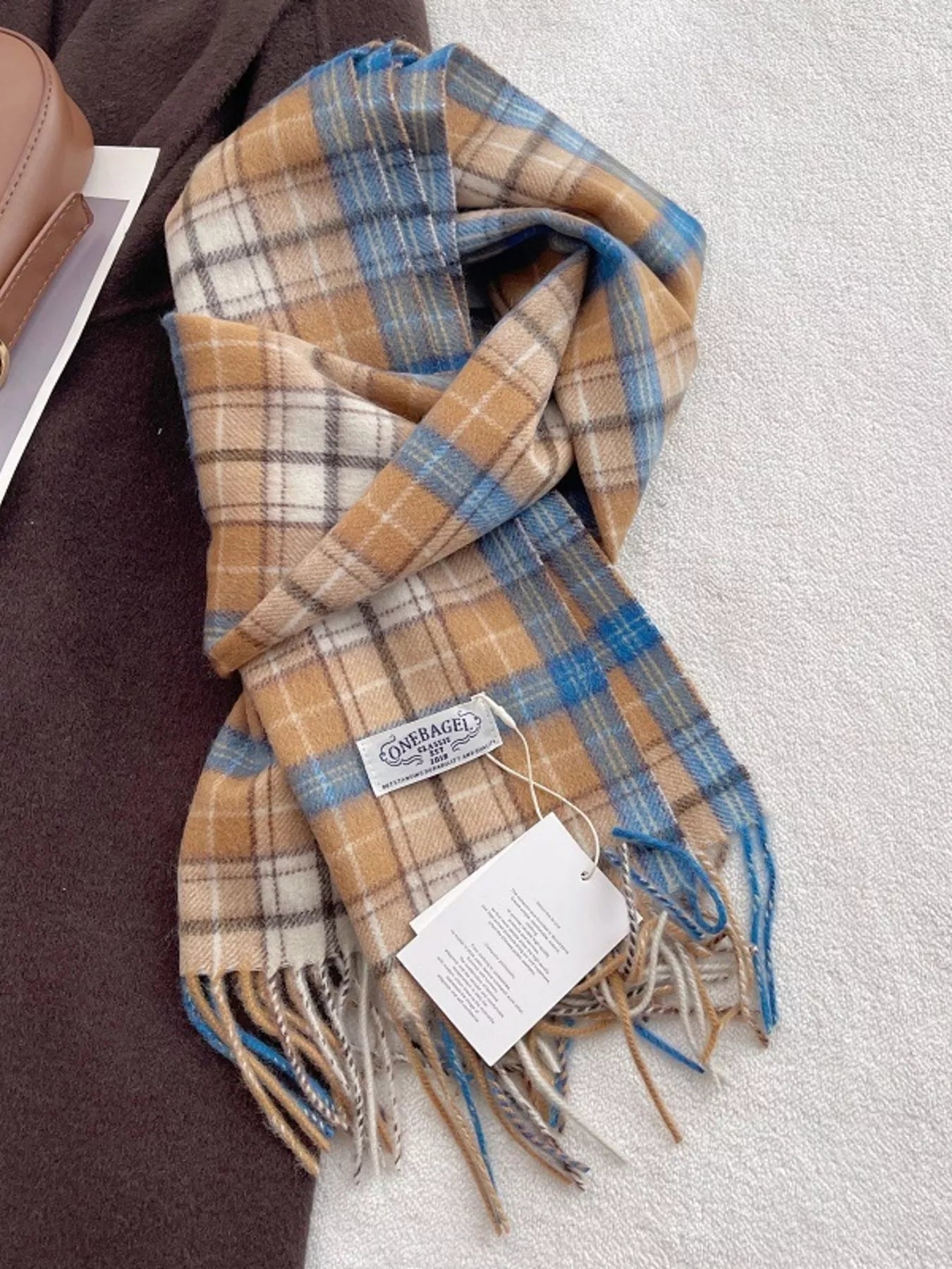100% Wool Plaid Fringe Scarf