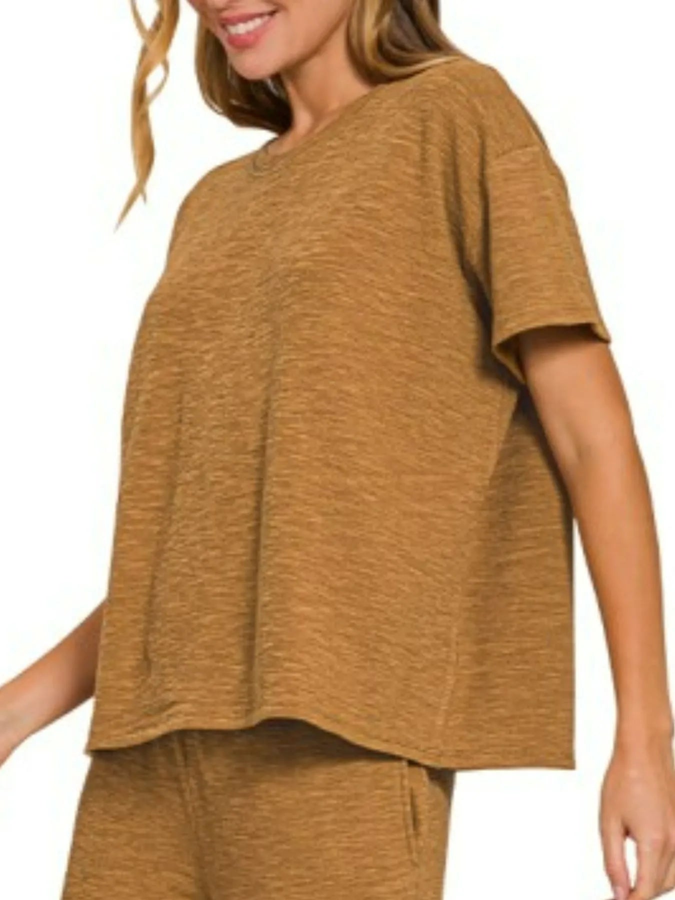 Zenana Slub Short Sleeve T-Shirt and Pants Set