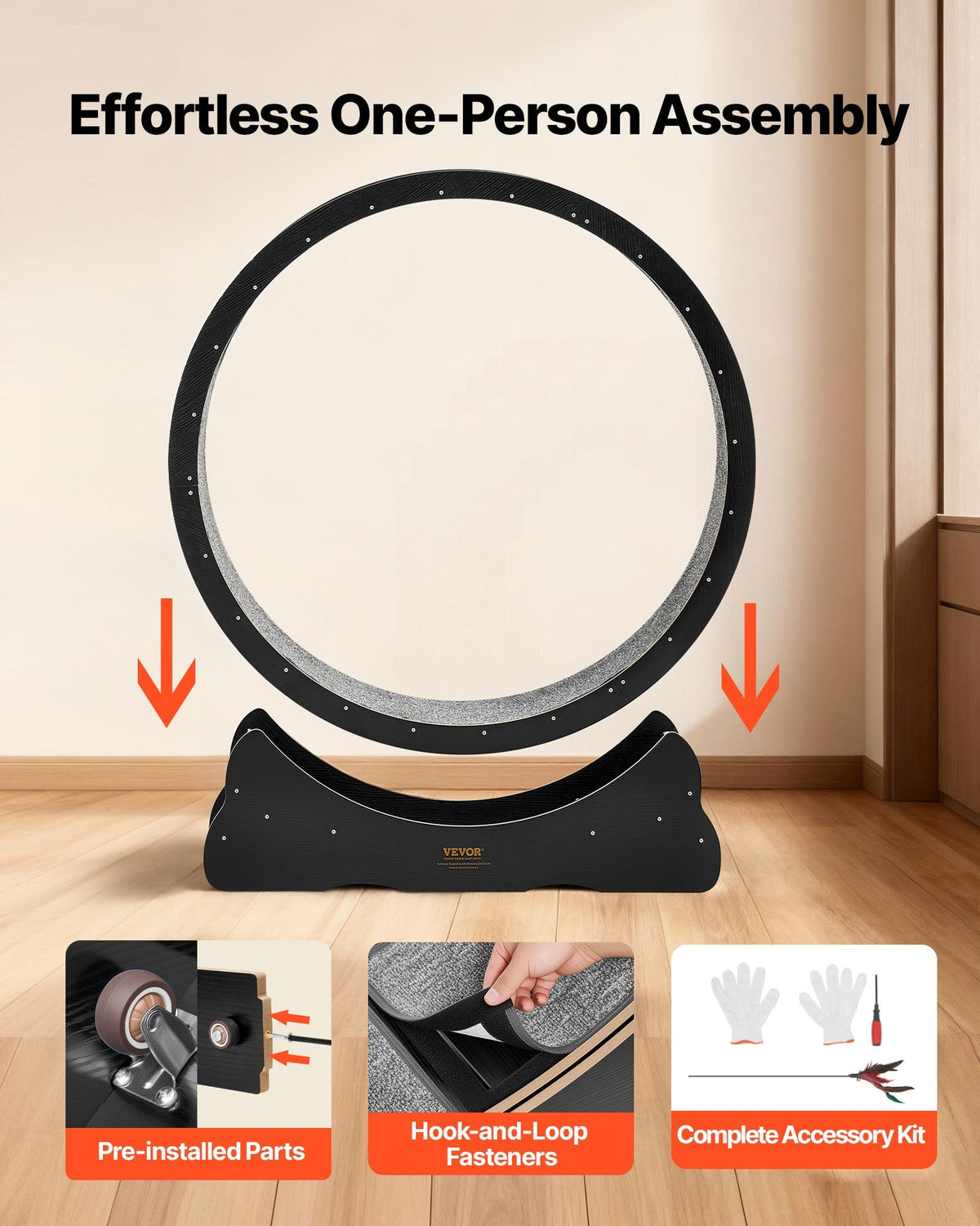 Cat Exercise Wheel, 48 In Wooden Cat Running Wheel For Indoor Cats Up To 28 Lbs, Cats Treadmill With Carpeted Runway & Locking Mechanism, Quiet Kitten Sport Toys For Pets Fitness & Health, Black