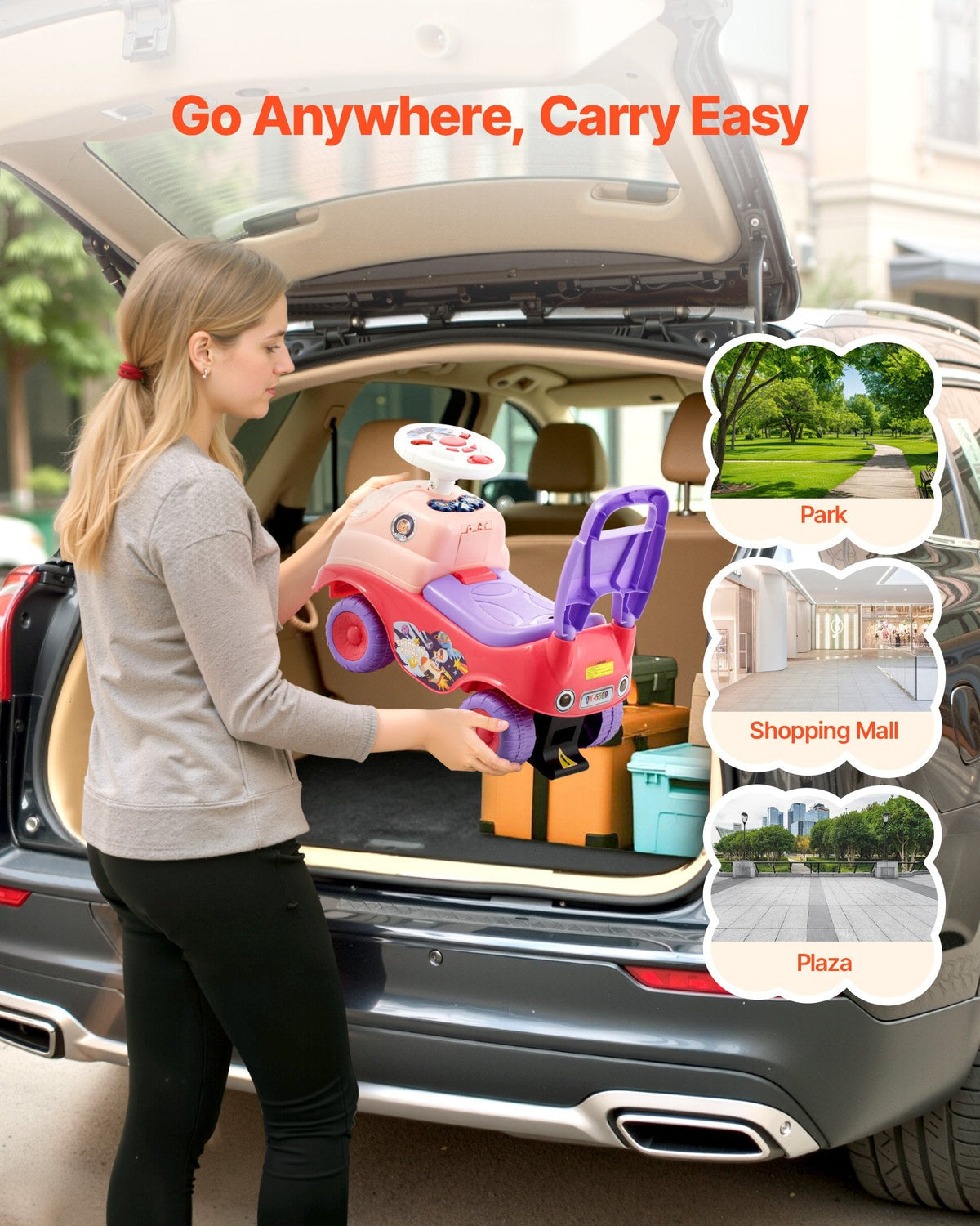 Ride On Toddler Push Car, Push Car For Toddler 19 To 36 Months, Kids Ride On Toy With Horn & Music, 48.5 Lbs Load Capacity, Under-seat Storage, Foot-to-Floor Walker For Toddlers Boys Girls, Pink