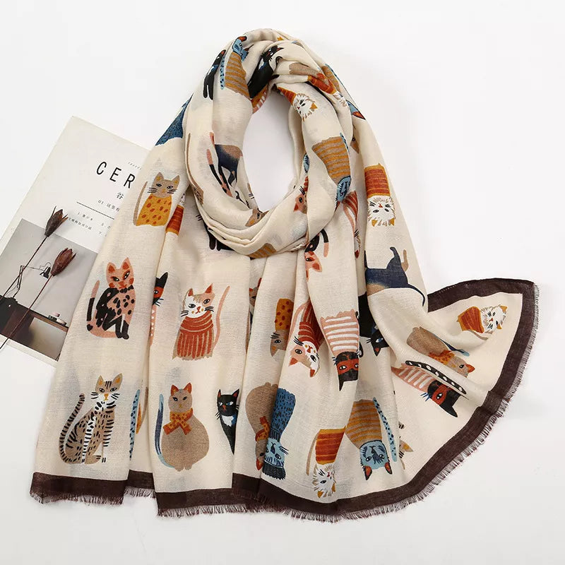 Cat Print Lightweight Scarf