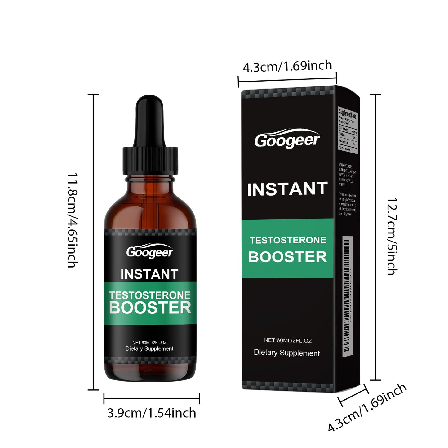 Instant Testosterone Booster Drops, Natural Dietary Supplement With Shilajit & Ginseng Extract, Fast Absorption Energy Support For Men, 60ml