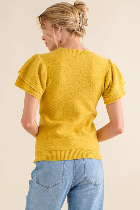 And The Why Double Layered Ruffle Sleeves Sweater Top