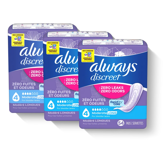 Always Discreet Moderate Long Pads, 4 Drops