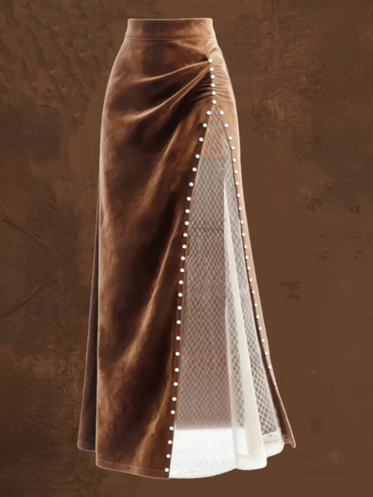 Velvet Pearl-Embellished Mesh Skirt