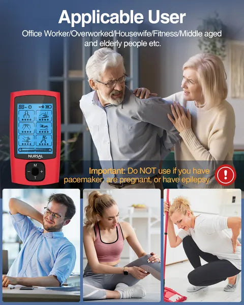 24 Modes TENS Unit Muscle Stimulator, Red Color, Rechargeable Electronic Pulse Massager With 8 Pads For Back And Shoulder Pain Relief And Muscle Strength