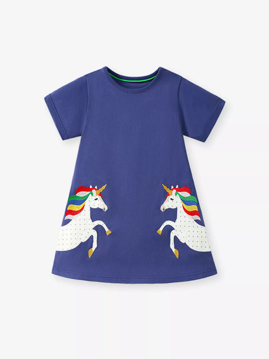 Children's Unicorn Round Neck Casual Dress