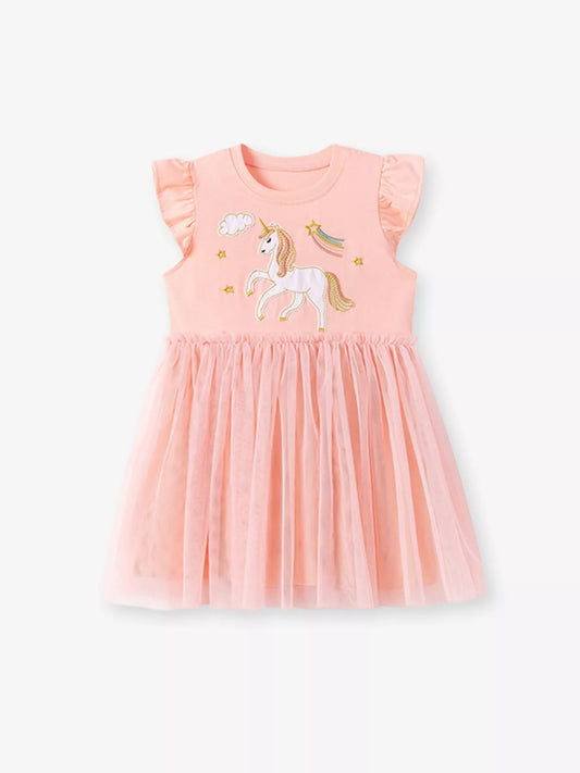 Children's Unicorn Ruffle Sleeve Tulle Dress
