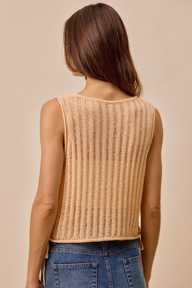 SO ME Low Gauge Pointelle Lightweight Sweater Tank Top