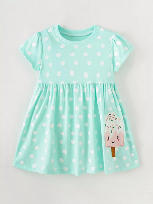 Children's Cute Ice Cream Applique Polka Dot Dress