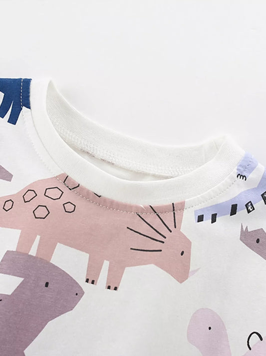 Children's Dinosaur Print Round Neck Top and Shorts Set