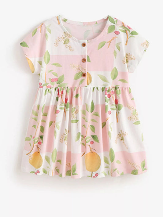 Children's Floral Print Button-Down A-Line Dress