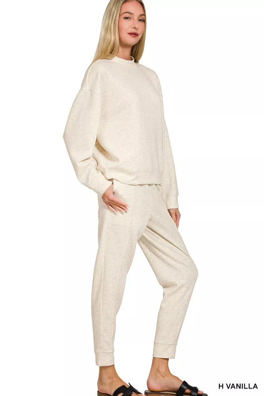 Zenana Scuba Mock Neck Sweatshirt and Joggers Set