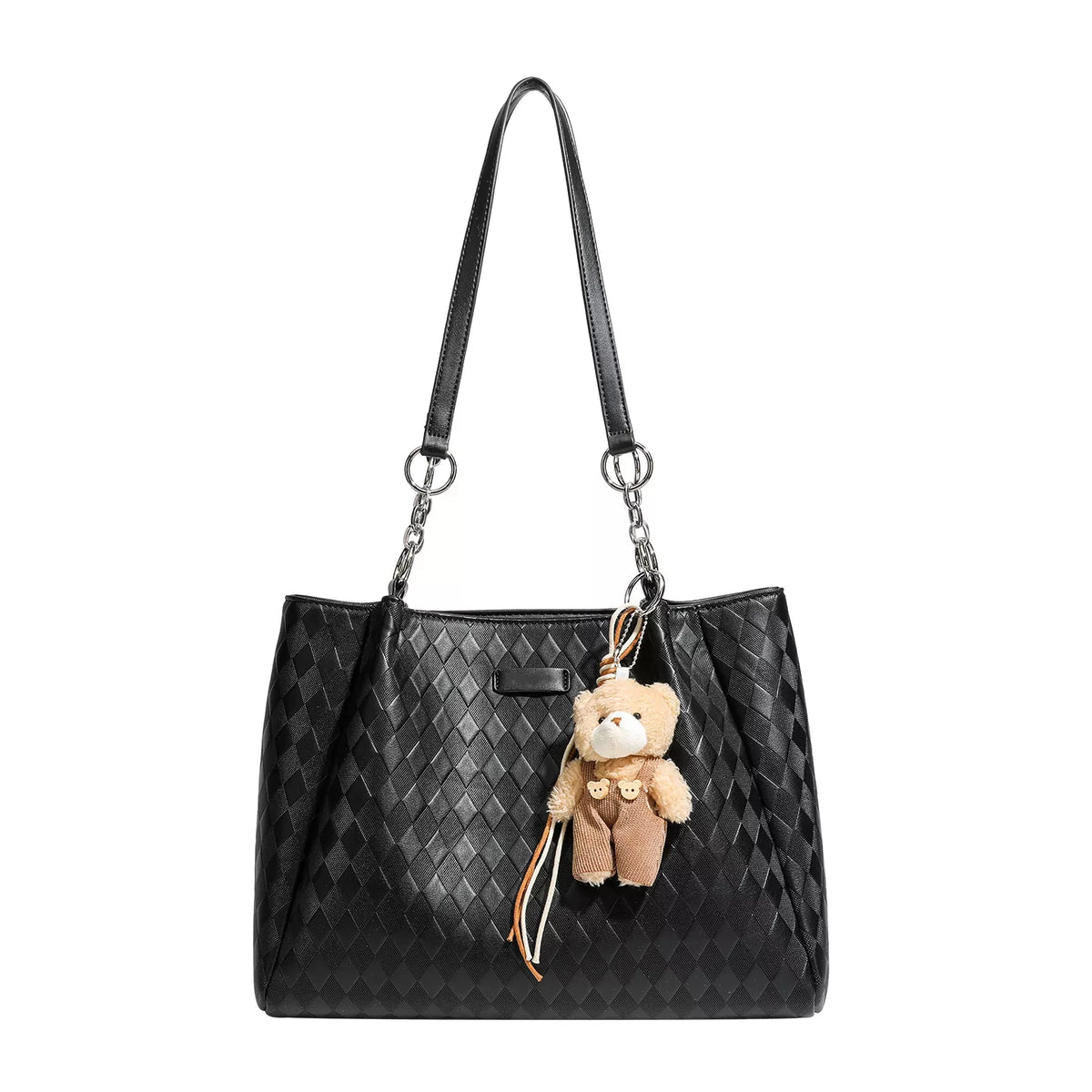 Bear Charm Leather Tote Bag