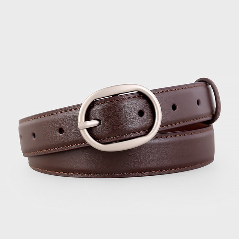 Oval Buckle Leather Belt