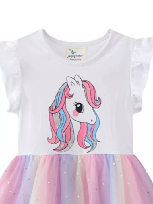 Children's Unicorn Print Rainbow Tulle Dress