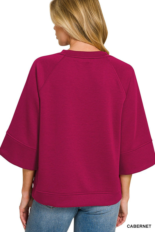 Zenana Scuba 3/4 Sleeve Pullover