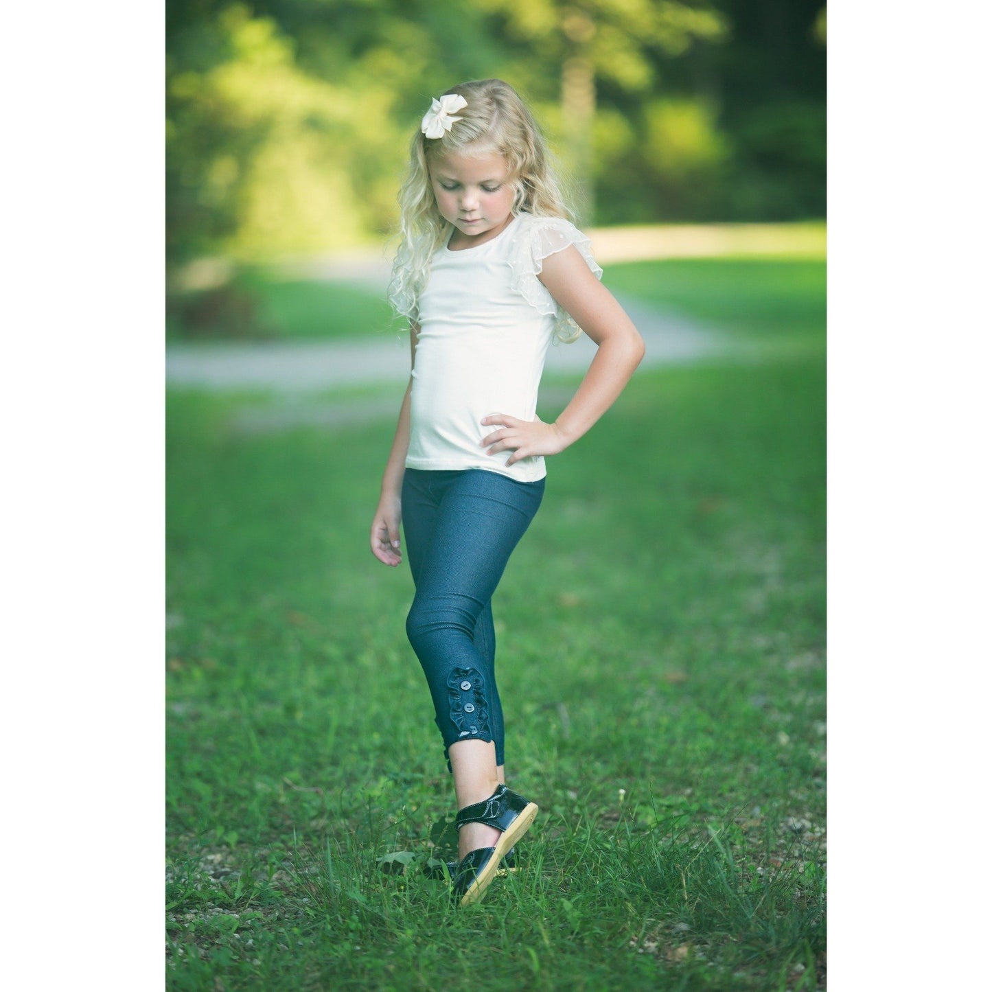 Denim Button Ruffle Pants - In stock and ready to ship!
