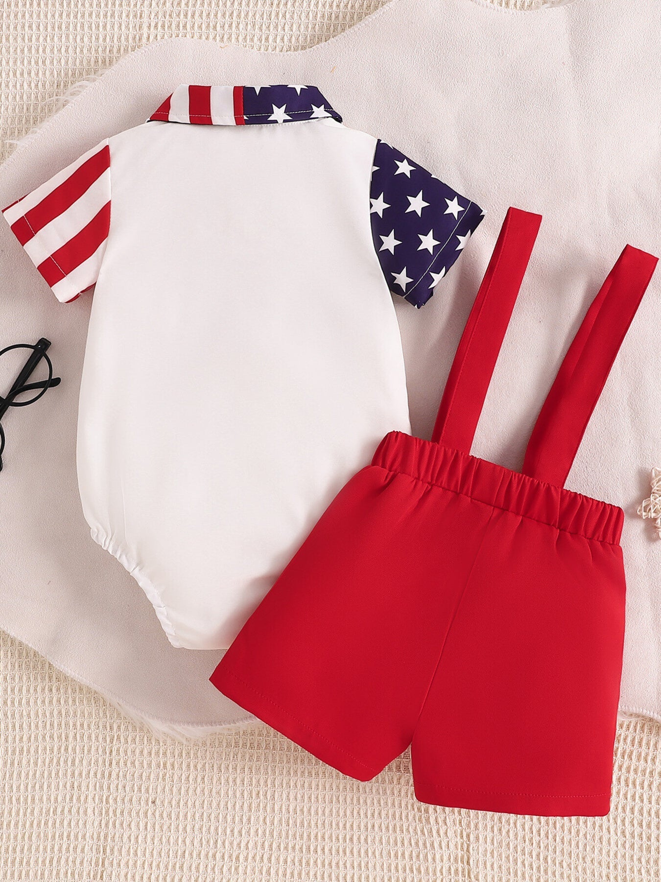 Children's Patriotic USA Print Bodysuit and Overalls Outfit Set