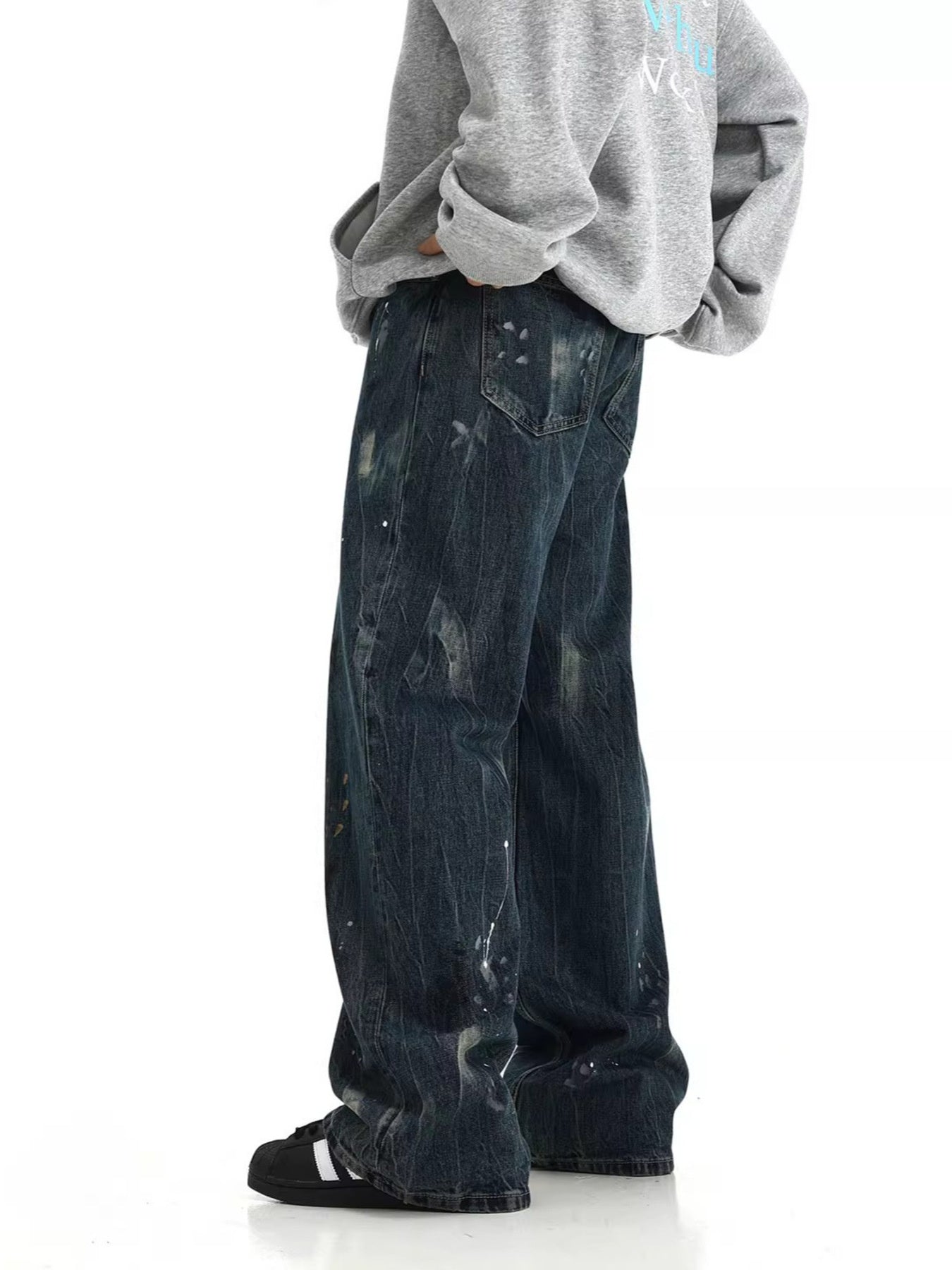 Men's Full Size Paint-Splattered Wide Leg Jeans Plus Size