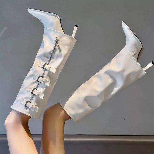 Point Toe Buckle Stiletto Boots