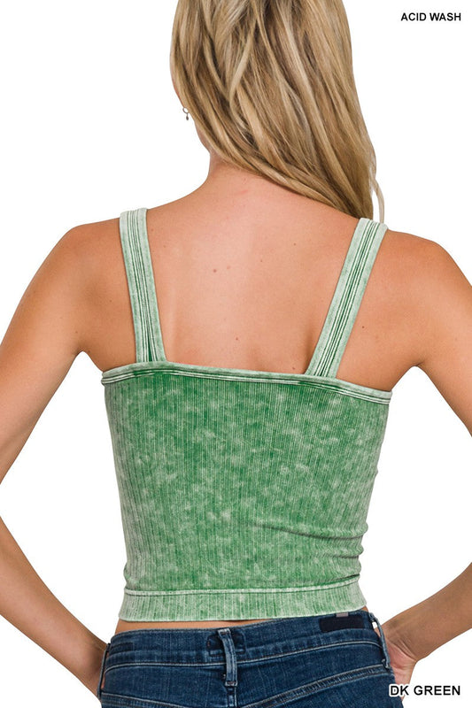 Zenana Washed Ribbed Seamless Cropped V-neck Tank Top