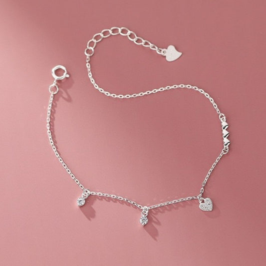 Heart Charm 925 Sterling Silver Bracelet