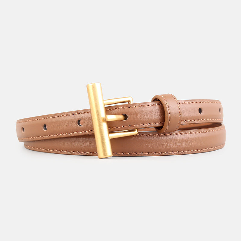 Leather Belt with Golden T-Buckle