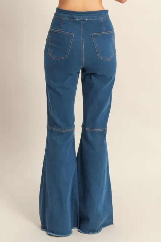 HYFVE Raw Hem High-Waist Washed Flared Jeans