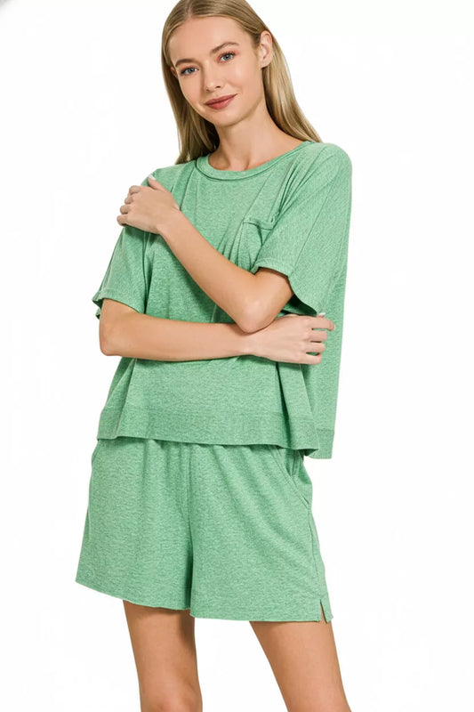 Zenana Exposed Seam Boxy Top & Shorts Set