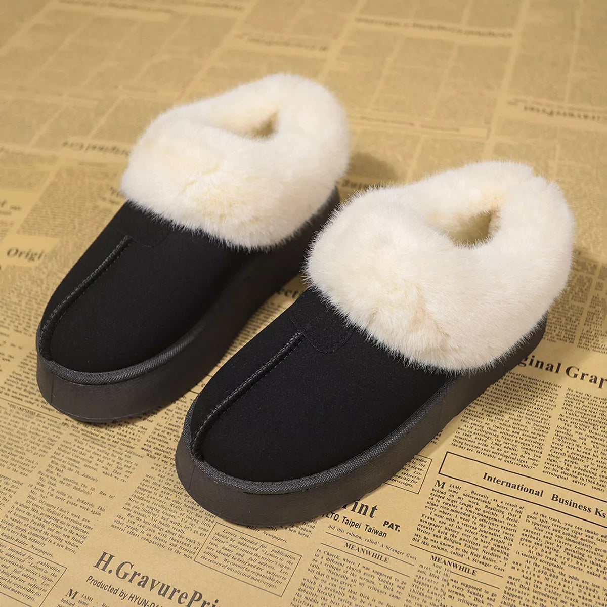 Fuzzy Platform Ankle Boots