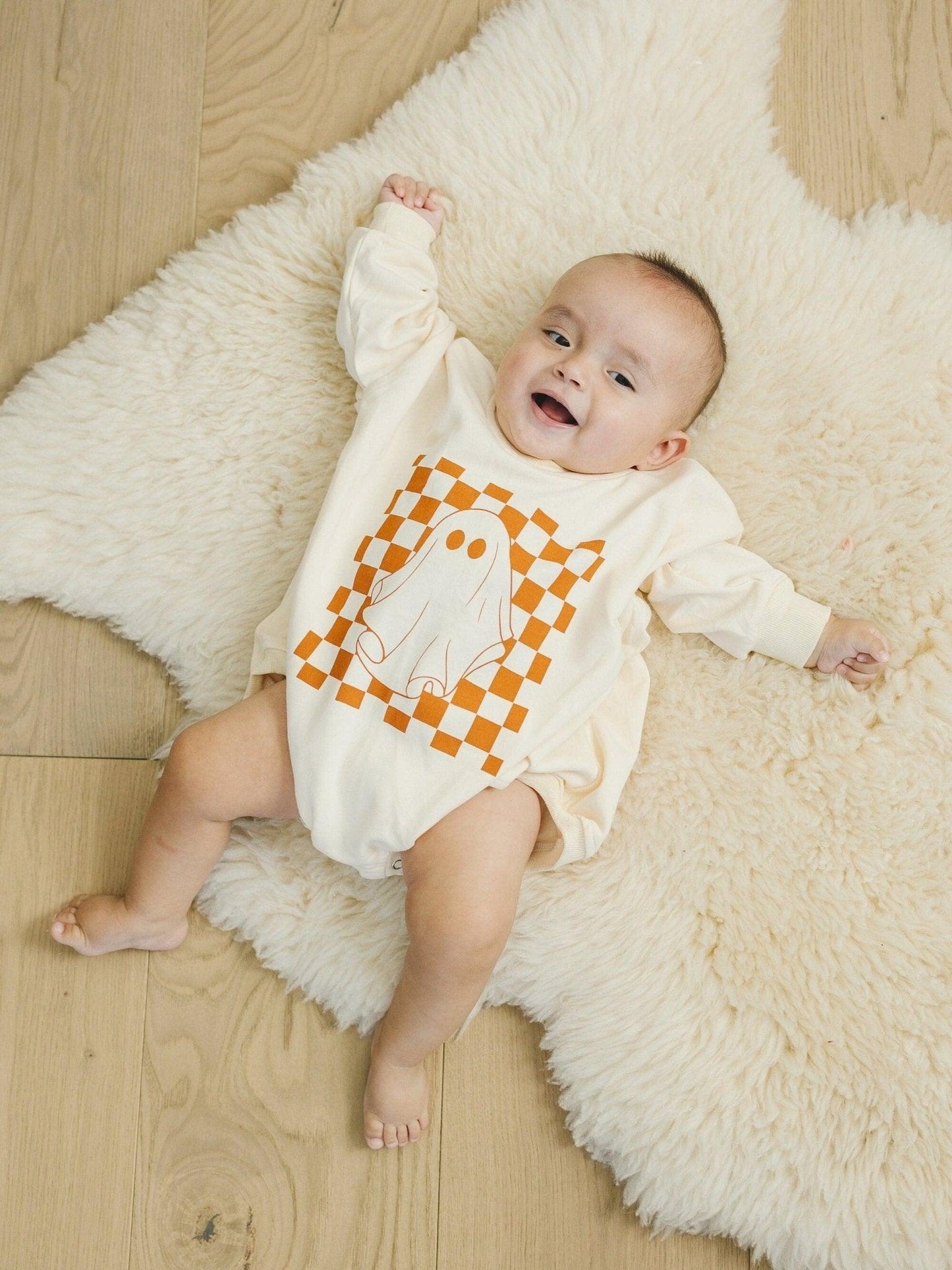 Checkered Ghost Sweatshirt Romper
