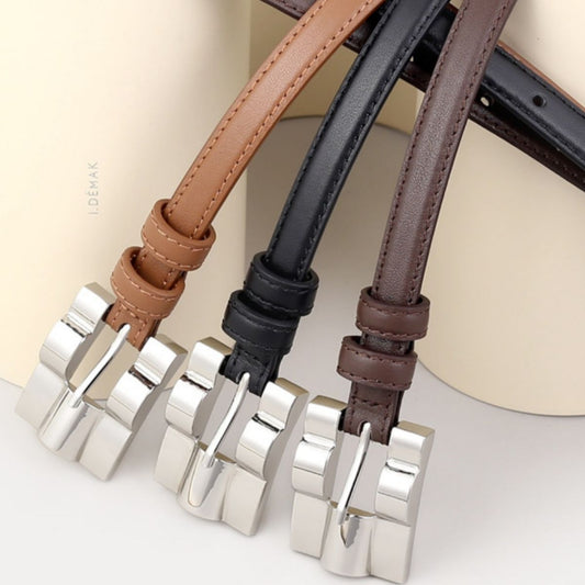 Skinny Leather Belt with Silver Buckle