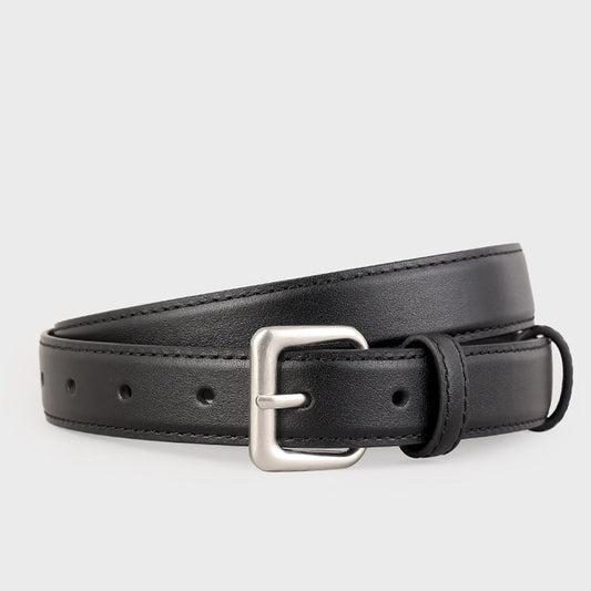 Classic Leather Belt with Silver Buckle