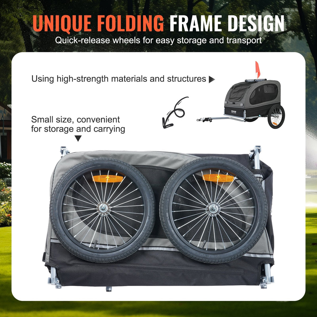 Dog Bike Trailer, Supports Up To 88 Lbs, Pet Cart Bicycle Carrier, Easy Folding Frame With Quick Release Wheels, Universal Bicycle Coupler, Reflectors, Flag, Collapsible To Store, BlackGray