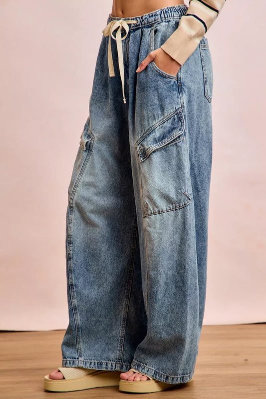 BiBi Baggy Barrel Jeans With Cargo Pockets