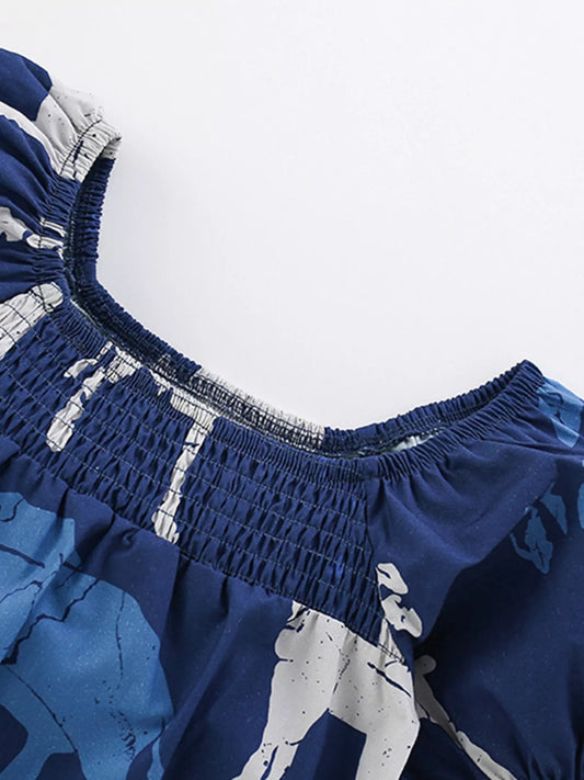 Children's Animal Print Puff Sleeve Smocked Dress